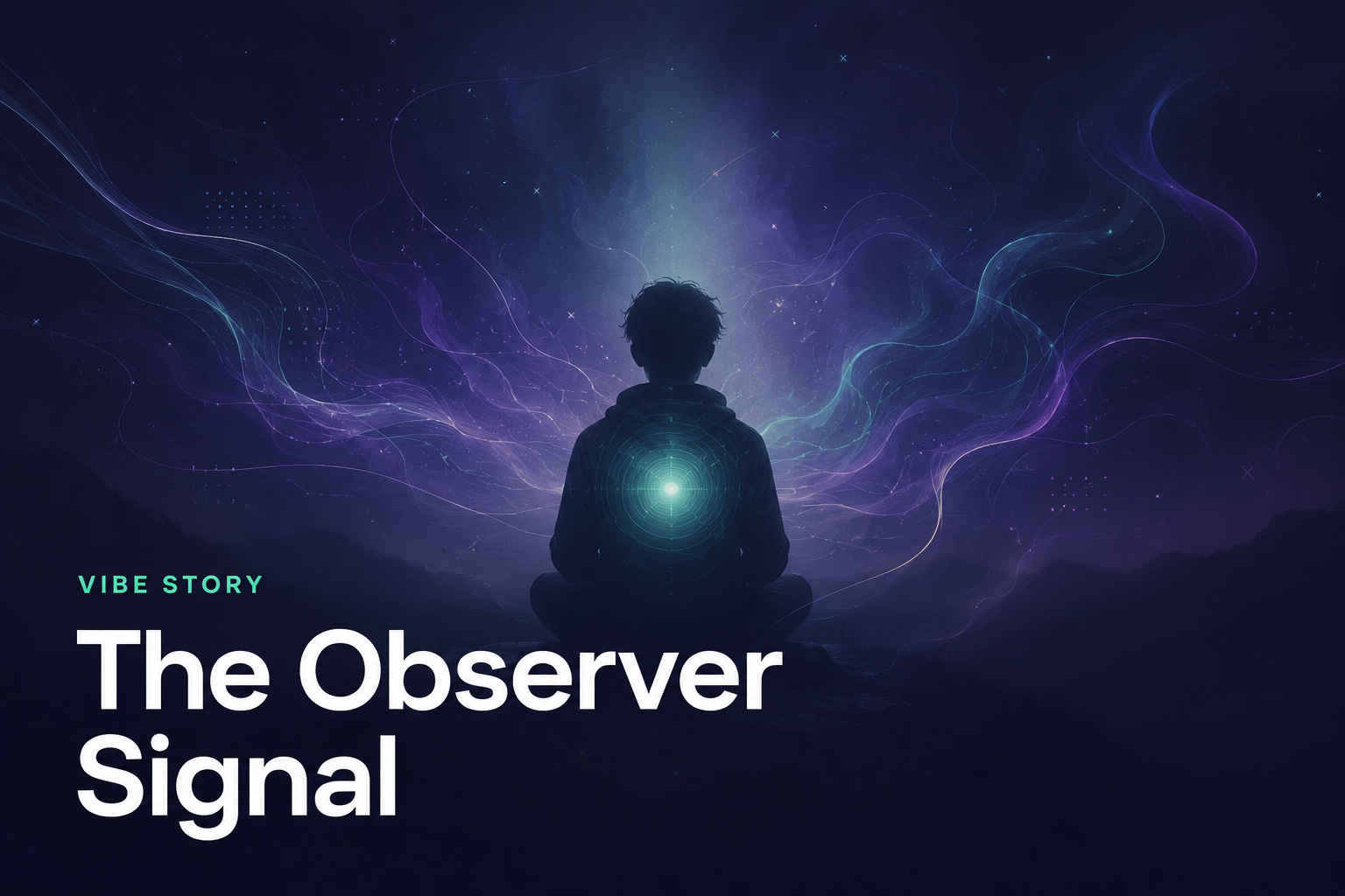 The Observer Signal cover art showing a quiet figure with an inner glowing signal surrounded by flowing energy lines